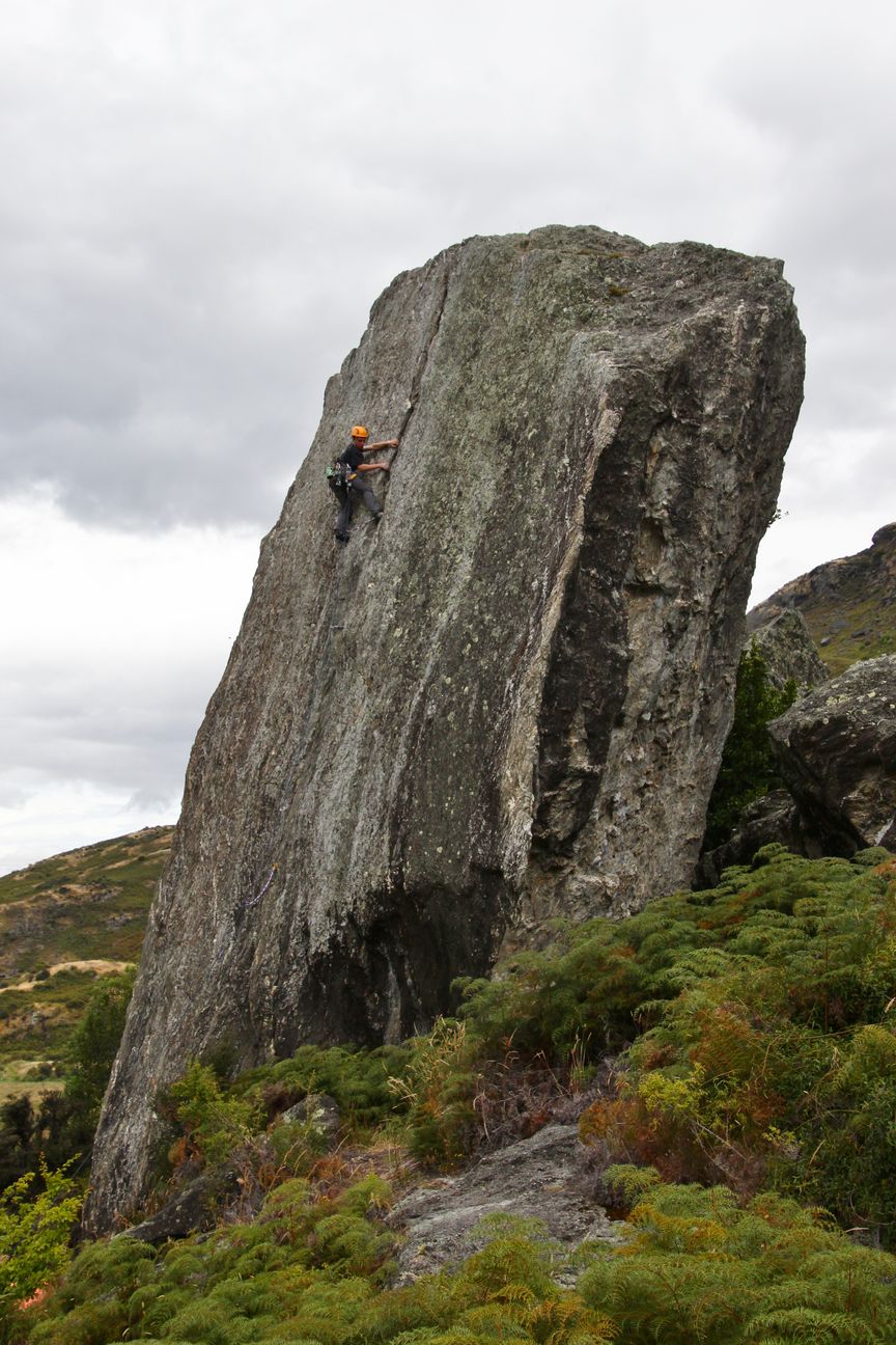 Climbing "The Crack" on the Tombstone at Wanaka, one of the classic trad climbs of the area. Climbing "The Crack" on the Tombstone at Wanaka, one of the classic trad climbs of the area.